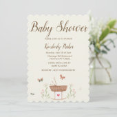 Invitation Baby shower floral de papillon rose (Debout devant)