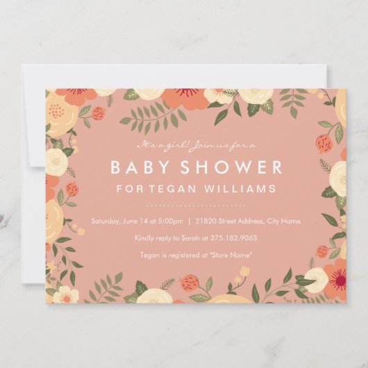 Invitation Baby shower Floral de Pêche Moderne (Devant)