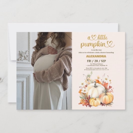 Invitation Baby shower floral de petite citrouille (Devant)