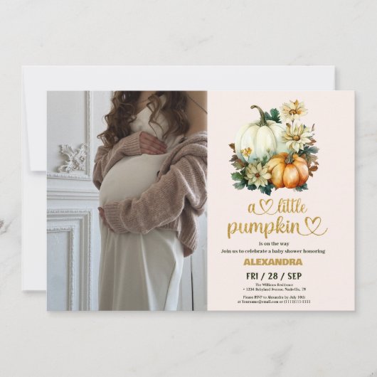 Invitation Baby shower floral de petite citrouille (Devant)