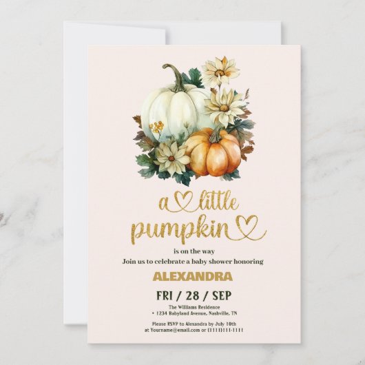 Invitation Baby shower floral de petite citrouille (Devant)