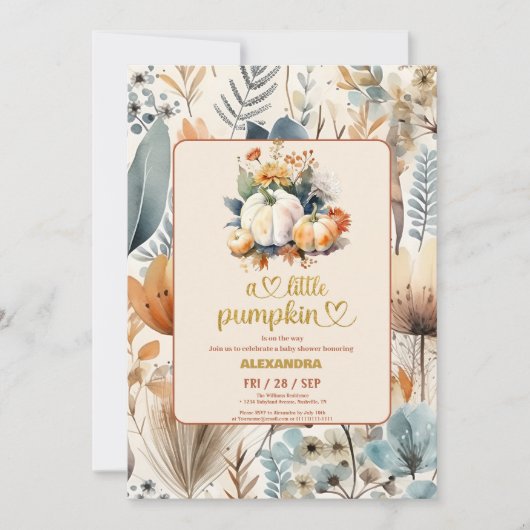Invitation Baby shower floral de petite citrouille (Devant)