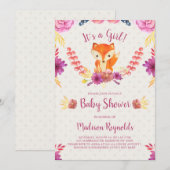 Invitation Baby shower Floral de printemps et Fox (Devant / Derrière)