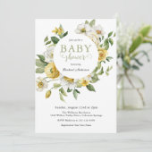 Invitation Baby shower floral de printemps jaune et blanc (Debout devant)