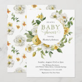 Invitation Baby shower floral de printemps jaune et blanc (Devant / Derrière)