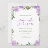 Invitation Baby shower floral de printemps pourpre (Devant)