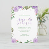 Invitation Baby shower floral de printemps pourpre (Debout devant)