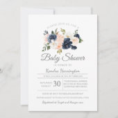 Invitation Baby shower floral de rose de bleu marine de (Devant)