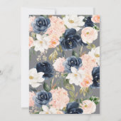 Invitation Baby shower floral de rose de bleu marine de (Dos)