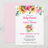Invitation Baby shower floral de tournesol (Devant / Derrière)