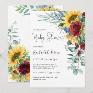 Invitation Baby shower floral de tournesol d'aquarelle