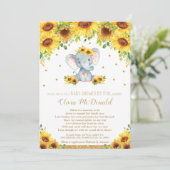 Invitation Baby shower floral de tournesol éléphant par Mail (Debout devant)