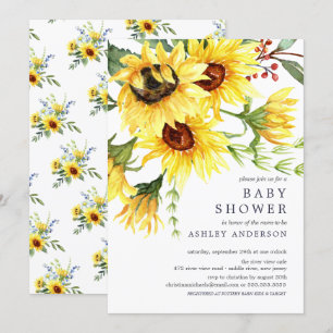 Invitation Baby shower floral de tournesol jaune joyeux