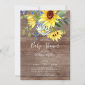 Invitation Baby shower floral de tournesol jaune rustique (Devant)
