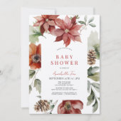 Invitation Baby shower Floral de vacances Red Poinsettia (Devant)