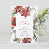 Invitation Baby shower Floral de vacances Red Poinsettia (Debout devant)