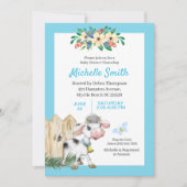 Invitation Baby shower Floral de Vache Cute Bleu et Blanc (Devant)