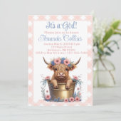 Invitation Baby shower floral de vache Highland (Debout devant)