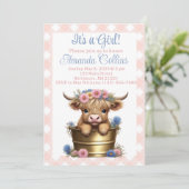 Invitation Baby shower floral de vache Highland (Debout devant)