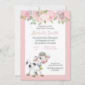 Invitation Baby shower floral de vache rose et blanc (Devant)