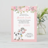 Invitation Baby shower floral de vache rose et blanc (Debout devant)