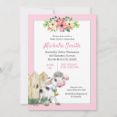 Invitation Baby shower floral de vache rose et blanc (Devant)