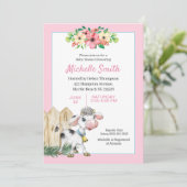 Invitation Baby shower floral de vache rose et blanc (Debout devant)