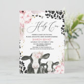 Invitation Baby shower floral de veau blanc noir Boho (Debout devant)