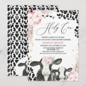 Invitation Baby shower floral de veau blanc noir Boho (Devant / Derrière)
