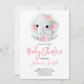 Invitation Baby shower floral d'éléphant fille (Devant)