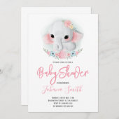 Invitation Baby shower floral d'éléphant fille (Devant / Derrière)