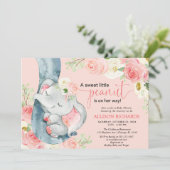 Invitation Baby shower floral d'éléphant rose vif (Debout devant)