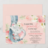 Invitation Baby shower floral d'éléphant rose vif (Devant / Derrière)