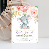 Invitation Baby shower floral d'éléphant violet