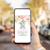 Invitation Baby shower floral d'éléphant violet