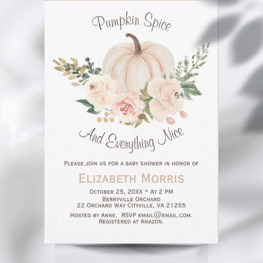 Invitation Baby shower floral d'épices citrouilles