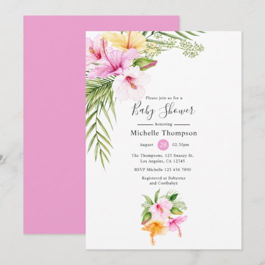 Invitation Baby shower floral d'été tropical (Devant / Derrière)