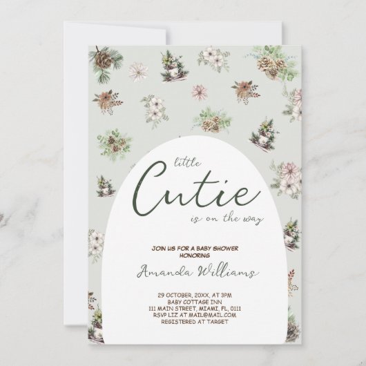 Invitation Baby shower Floral d'hiver (Devant)