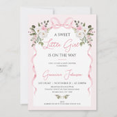 Invitation Baby shower floral d'hiver Coquette Pink Bow Arch (Devant)