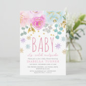 Invitation Baby shower Floral d'hiver rose (Debout devant)