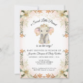 Invitation Baby shower floral doux à l'éléphant de petite ara (Devant)