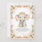 Invitation Baby shower floral doux à l'éléphant de petite ara (Dos)