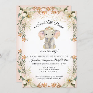 Invitation Baby shower floral doux à l'éléphant de petite ara