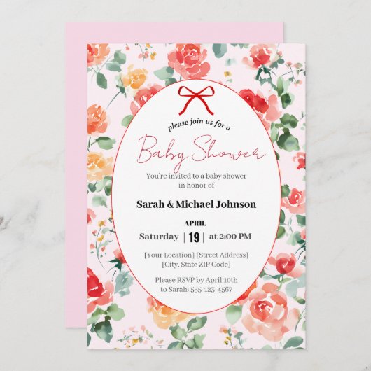 Invitation Baby shower Floral Dream (Devant / Derrière)