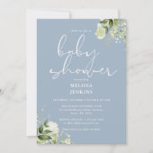 Invitation Baby shower Floral Dusty Blue Boy (Devant)