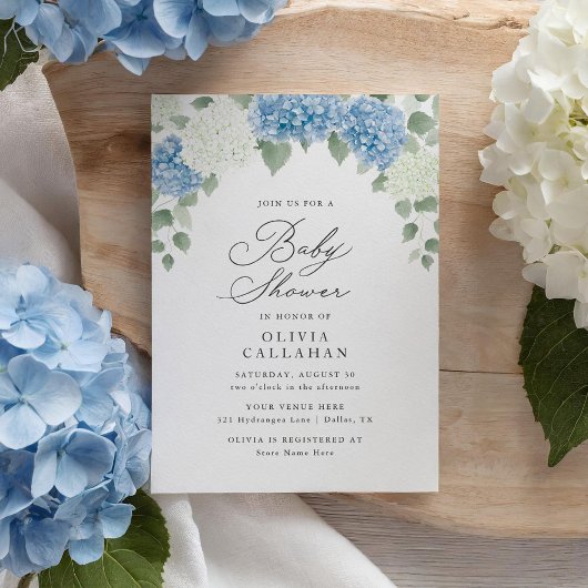 Invitation Baby shower floral Dusty Blue Hydrangea