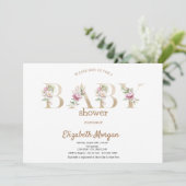 Invitation Baby Shower Floral Élégant (Debout devant)