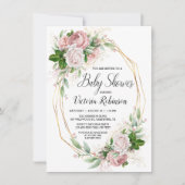 Invitation Baby shower floral élégant en or rose moderne (Devant)