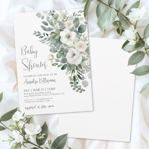 Invitation Baby Shower Floral Élégant Eucalyptus