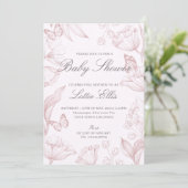 Invitation Baby shower floral élégant moderne Boho rose fille (Debout devant)
